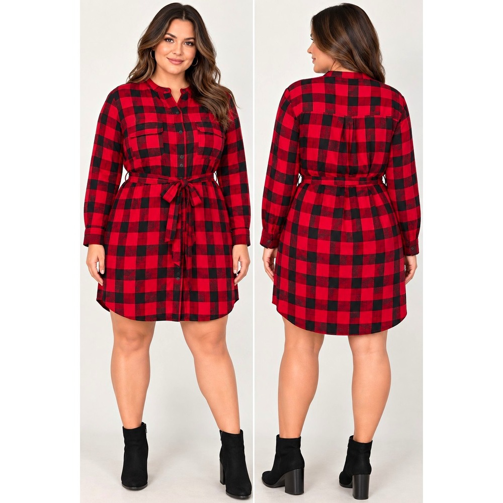 GAP Women's L Red Black Buffalo Plaid Button Front Shirt Dress